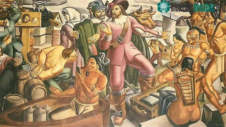 Bức tranh "Mr. Pynchon and the Settling of Springfield" của họa sĩ Umberto Romano. (Ảnh: The Sun).