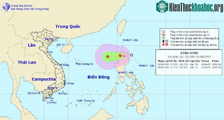 Hướng di chuyển của áp thấp nhiệt đới. (Ảnh: Trung tâm Dự báo khí tượng thủy văn Trung ương).