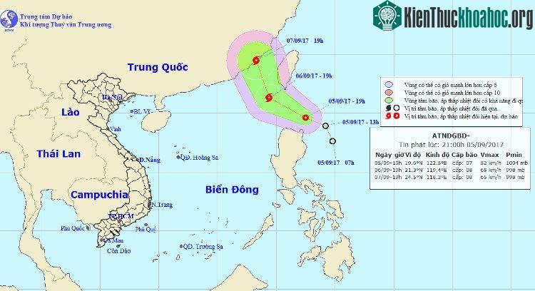 Vị trí và hướng di chuyển của áp thấp nhiệt đới. (Ảnh: NCHMF).