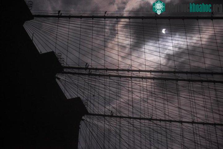 Nhật thực toàn phần nhìn từ cầu Brooklyn, New York.
