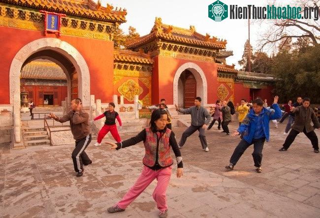 Tập thái cực quyền vào buổi sáng.
