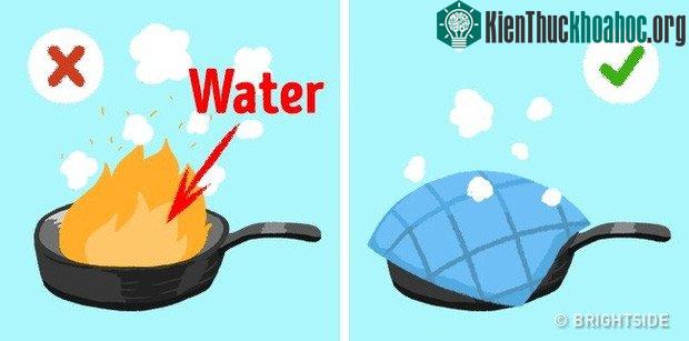 Dùng 1 tấm vải cotton lớn hoặc dùng hỗn hợp muối ăn, nước, muối amoniac để dập lửa.