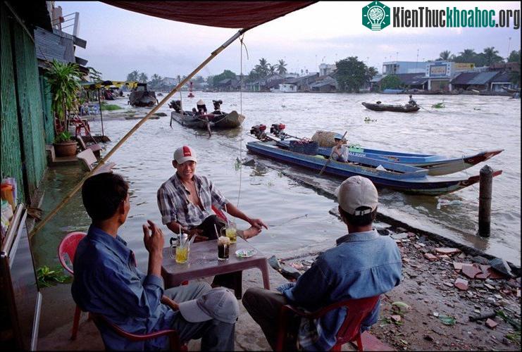 Quán cà phê bên sông lúc triều cường ở Phong Điền.
