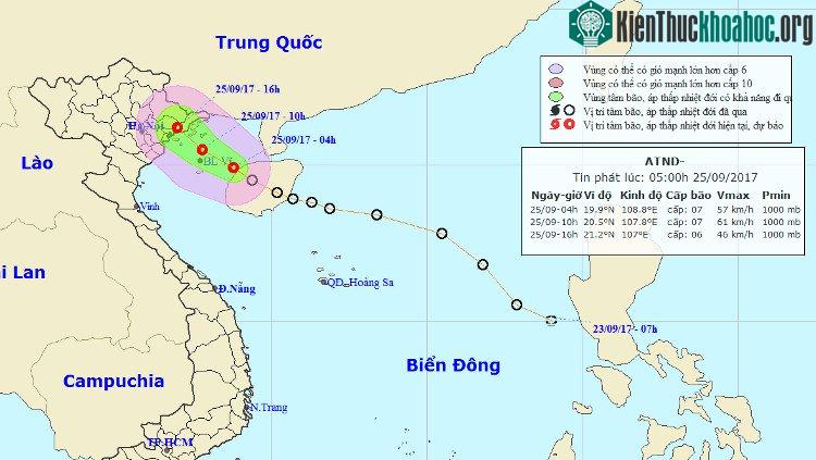 Hướng đi của áp thấp nhiệt đới.