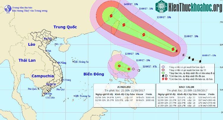 Đường đi của bão Talim và áp thấp nhiệt đới.