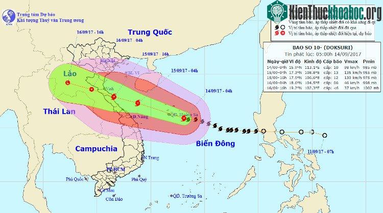 Vị trí và hướng đi của bão số 10.