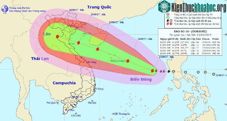 Vị trí và đường đi của bão số 10.