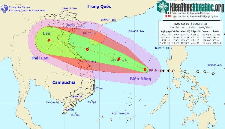 Vị trí và đường đi của bão số 10.