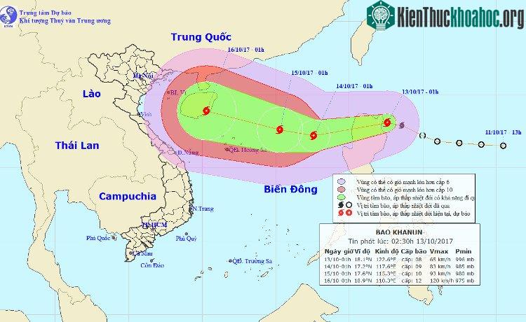 Vị trí và hướng đi của bão Khanun.