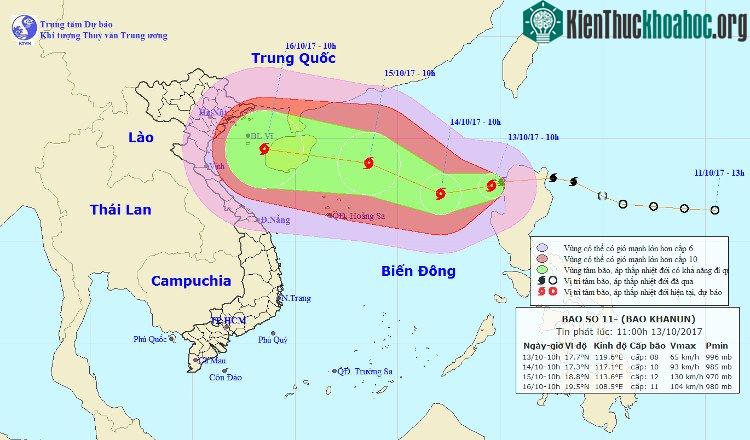 Vị trí và đường đi của bão Khanun.