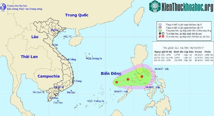 Vị trí của áp thấp nhiệt đới.