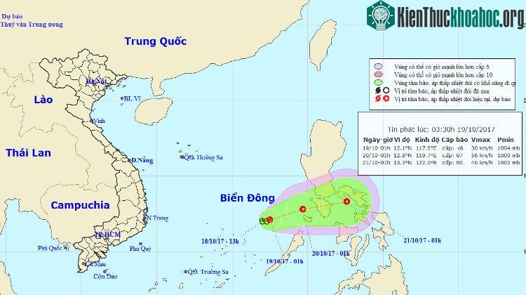 Vị trí của áp thấp nhiệt đới.