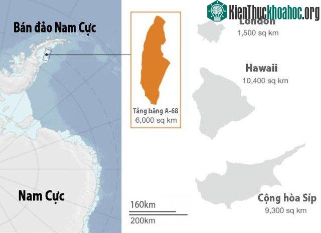 Tảng băng có diện tích lên tới 6.000km 2 , rộng gấp 4 lần London.