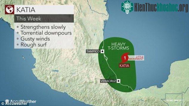 Vị trí siêu bão Katia. (nguồn ảnh: AccuWeather).