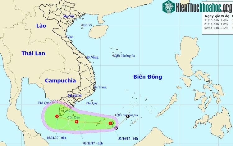 Hướng đi của áp thấp nhiệt đới.