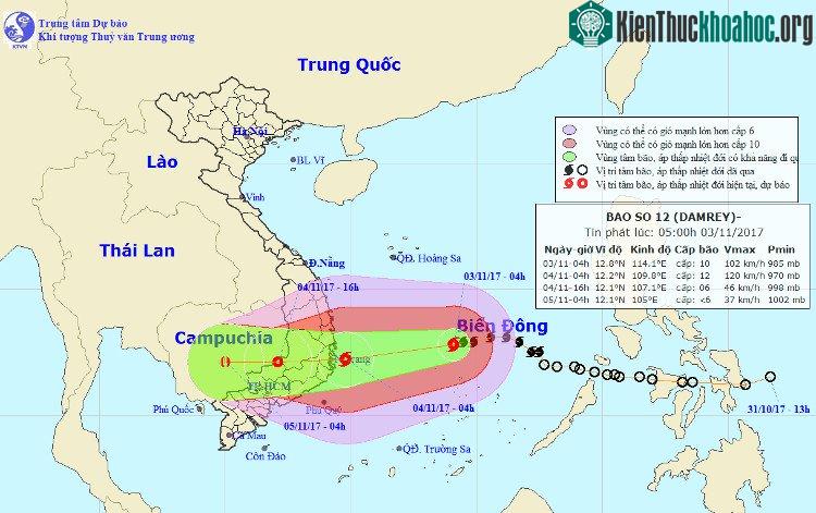 Vị trí và hướng đi của bão số 12.