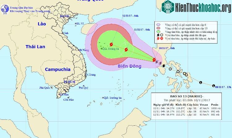 Vị trí và hướng đi của bão Haikui.