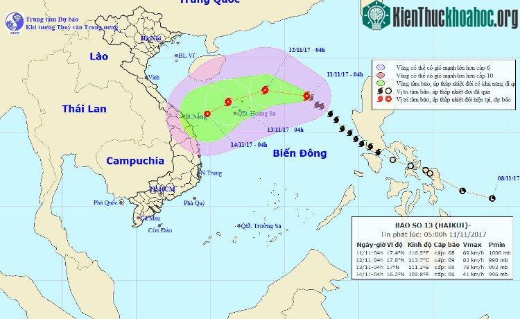 Vị trí và hướng đi của bão số 13.