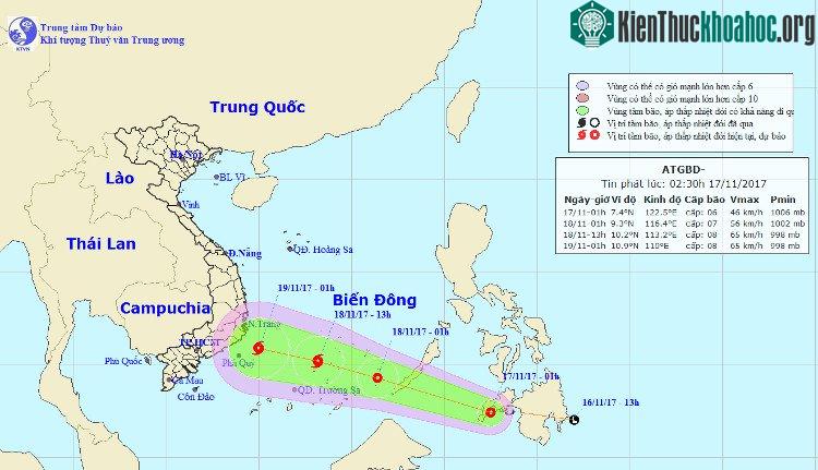Vị trí và hướng đi của áp thấp nhiệt đới.