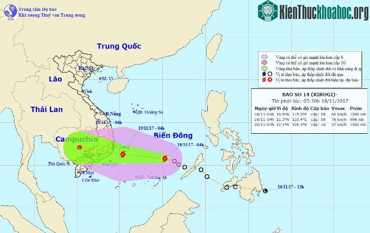 Vị trí và đường đi của bão số 14.
