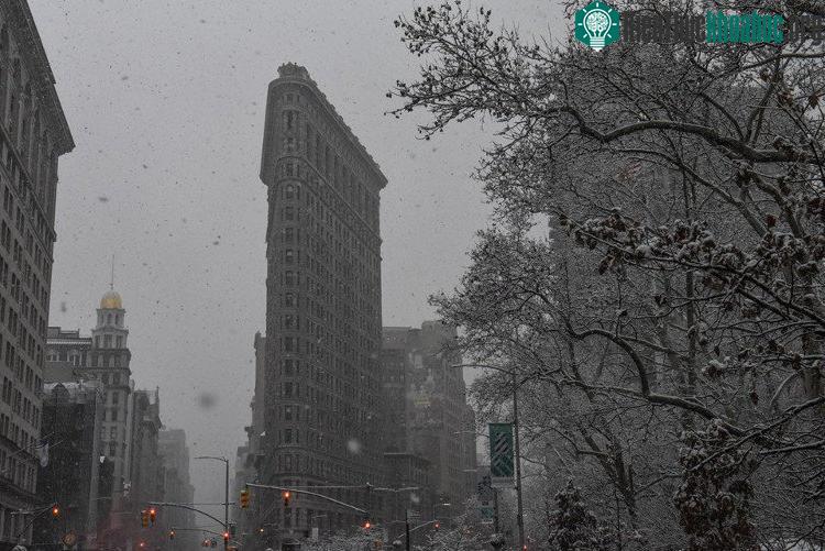 Ảnh chụp thành phố New York trong ngày đầu tiên của đợt tuyết rơi.