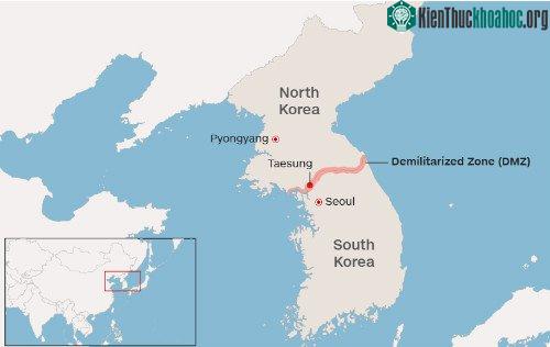 Làng Taesung nằm trong Khu Phi quân sự (DMZ) liên Triều. (Đồ họa: CNN).