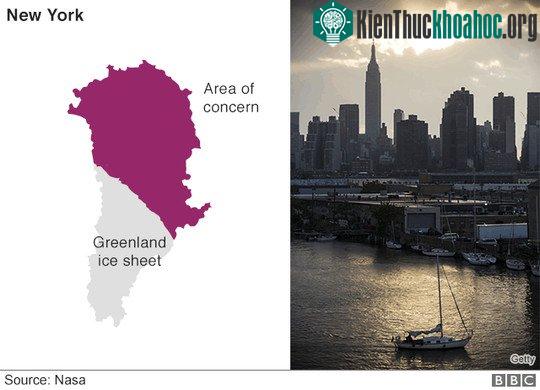 Thành phố New York của Mỹ cũng sẽ ngập chìm gần phân nửa trong băng giá - (ảnh: NASA).