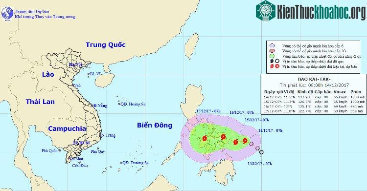 Vị trí và hướng đi của bão Kai-Tak.