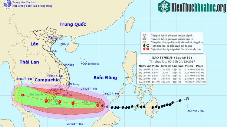 Vị trí và hướng đi của bão số 16.