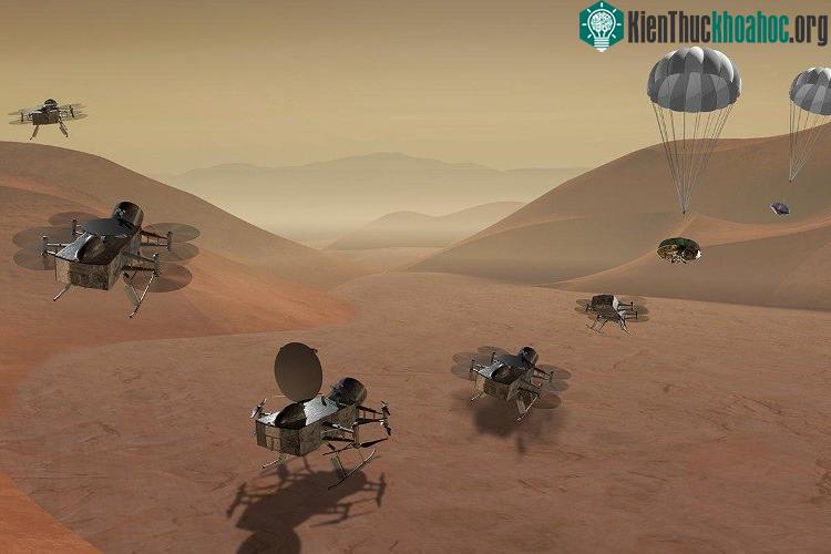 Một hoặc nhiều chuồn chuồn máy sẽ đổ bộ lên mặt trăng của sao Thổ - (ảnh: NASA).