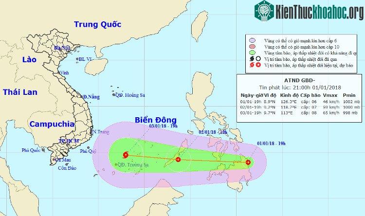 Vị trí và đường đi của áp thấp nhiệt đới. (Nguồn: nchmf.gov.vn).