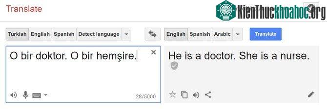 Google Translate thể hiện sự thiên vị giới tính trong bản dịch Tiếng Thổ Nhĩ Kỳ - Tiếng Anh