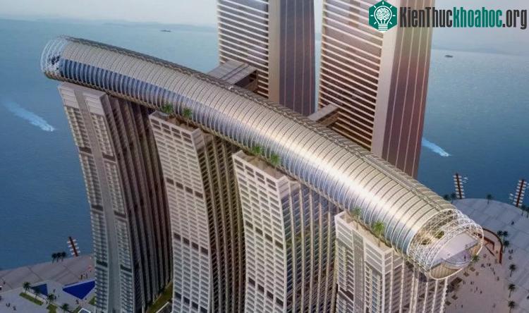 Cây cầu trên không nối giữa 4 tòa tháp có hình dáng giống một tòa nhà chọc trời nằm ngang. (Ảnh: CapitaLand).