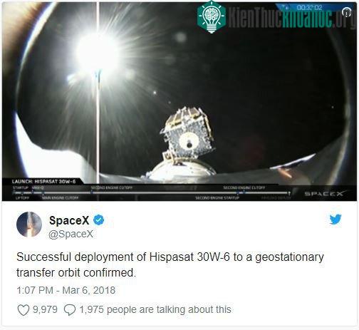 SpaceX sử dụng Twitter để xác nhận đã phóng thành công Falcon 9 lần thứ 50 lên quỹ đạo.