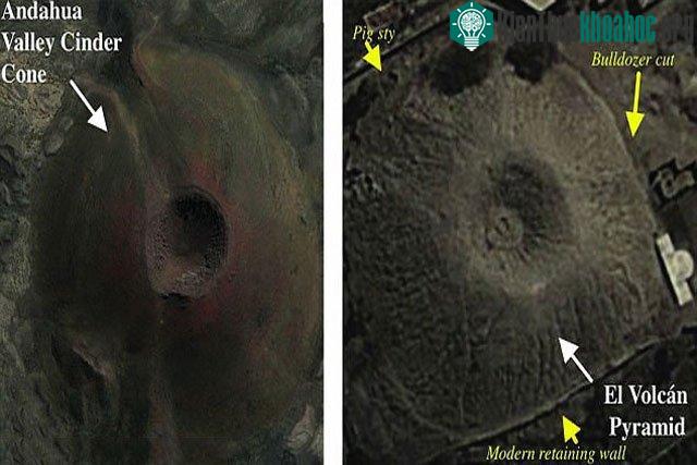 Kim tự tháp El Volcan chụp từ trên cao, thấy rõ "miệng núi lửa". (Nguồn: Antiquity).