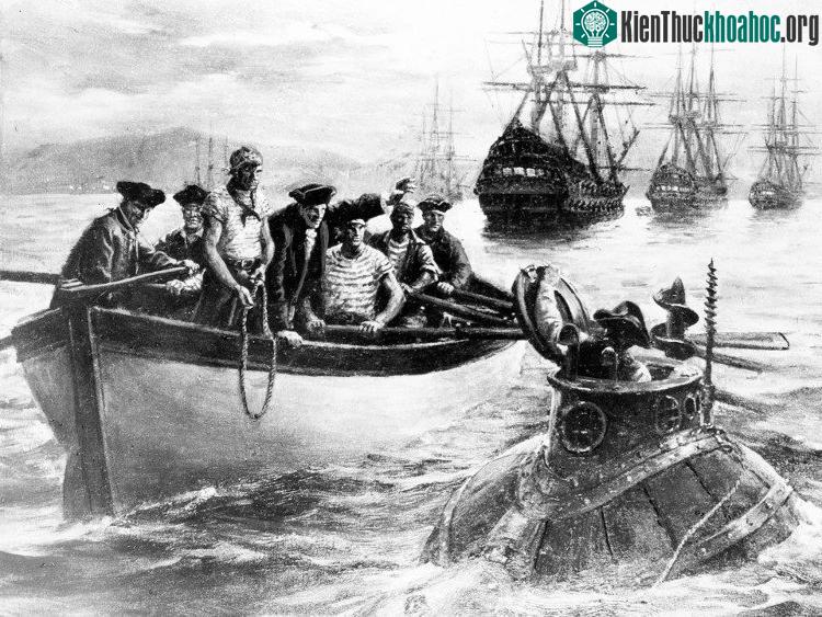 Bức vẽ minh họa Trung sĩ Ezra Lee - người đầu tiên điều khiển