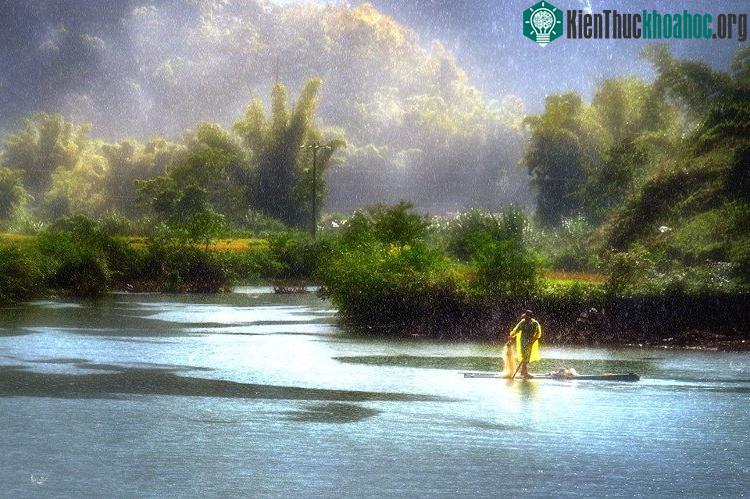 Thấp thoáng trên sông bóng ai buông lưới, quăng chài.