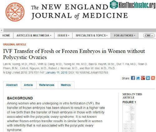 Bài báo của TS Lan và cộng sự được đăng trên tạp chí The New England Journal of Medicine.