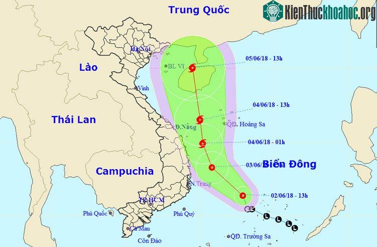 Vị trí và hướng di chuyển của áp thấp nhiệt đới. (Ảnh: NCHMF.)