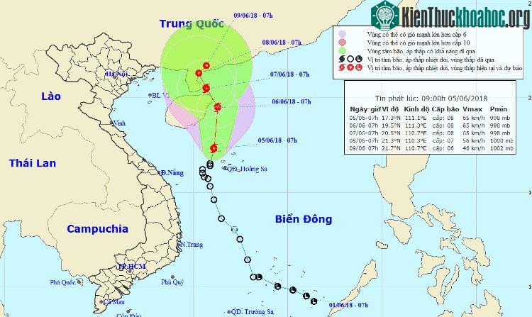 Vị trí và đường đi của cơn bão số 2.