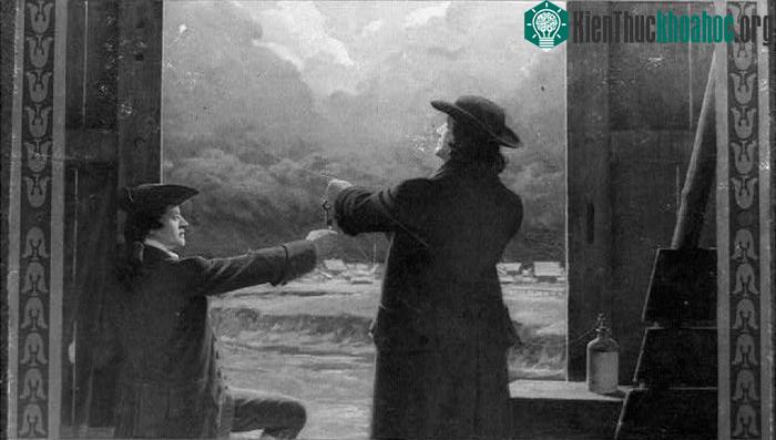 Một bức tranh khác vẽ lại nỗ lực thí nghiệm của nhà khoa học Benjamin Franklin.