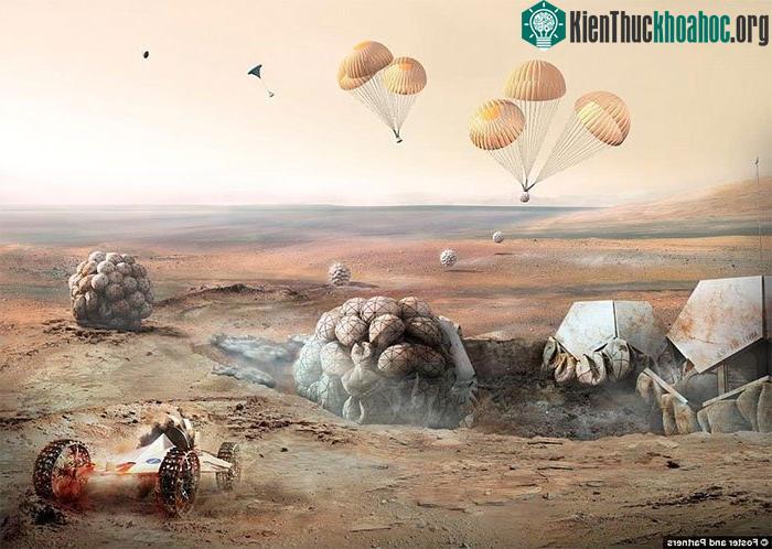 Ở giai đoạn 2, để chuẩn bị cho việc hạ cánh xuống các khu vực có thể sinh sống, các robot sẽ nhảy dù xuống