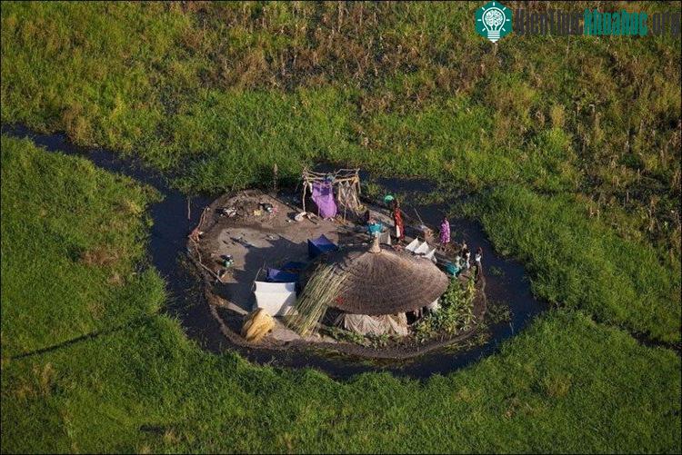 Những ngôi nhà ở một khu vực xa xôi thuộc đầm lầy Sudd (Nam Sudan).