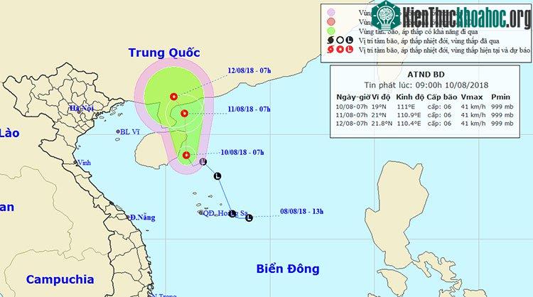Vị trí và hướng di chuyển của áp thấp nhiệt đới.