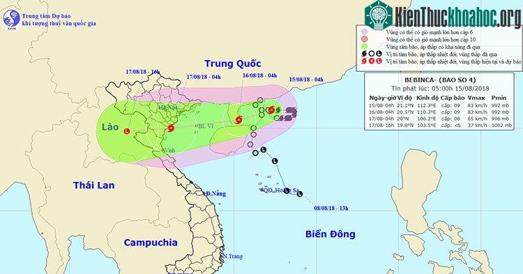 Vị trí và hướng di chuyển của bão số 4.