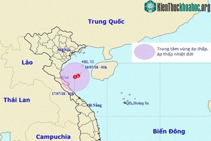 Vị trí và hướng di chuyển của vùng áp thấp.