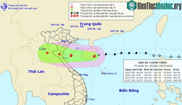 Vị trí và hướng di chuyển của bão số 3.