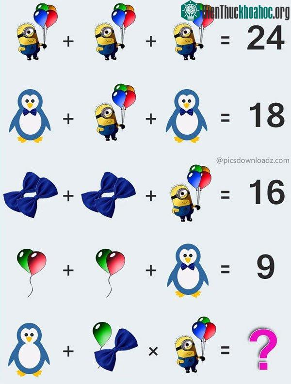 Câu đố về chim cánh cụt, bóng bay, nơ cài áo và minion