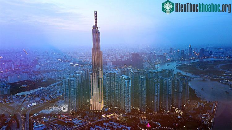 Khoảng 18h, toà nhà Landmark 81 bắt đầu thắp đèn, cả khu vực Vinhomes Tân cảng như bừng sáng.