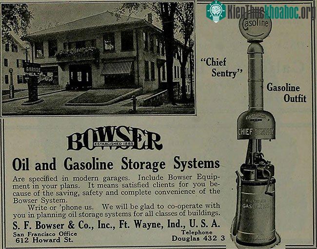 Thiết kế trụ bơm có thể tự đong và trữ xăng của S. F. Bowser.